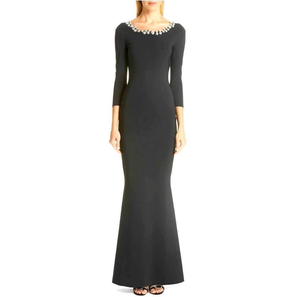 CHIARA BONI womans LONGINA EMBELLISHED TRUMPET BLACK GOWN size M